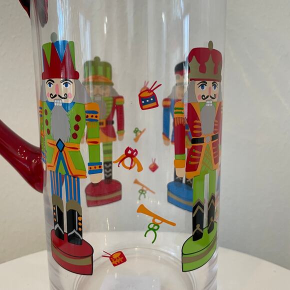 Hand Painted CHRISTMAS Nutcracker Glass Pitcher Chic Holiday Barware New - Picture 7 of 12